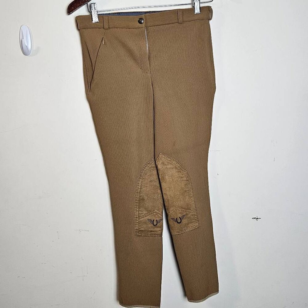 Tuff Rider Knee Patch Equestrian Riding Pants Breeches 28 Low Rise Ribbed Taupe